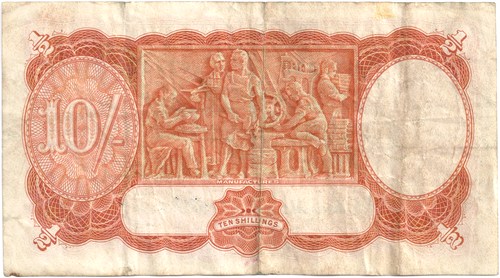 Ten Shilling Coombs Watt Australian Banknote, 'gVG'