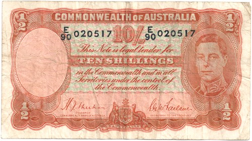 Ten Shilling Sheehan McFarlane Australian Banknote, 'gVG' - Click Image to Close