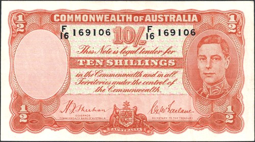 Ten Shilling Sheehan McFarlane Australian Banknote, 'aVF' - Click Image to Close
