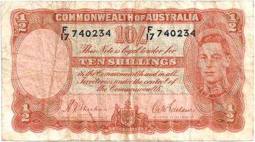 Ten Shilling Sheehan McFarlane Australian Banknote, 'about Fine'