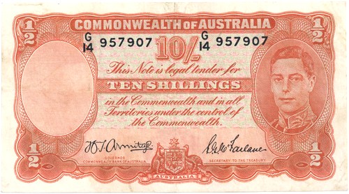 Ten Shilling Armitage McFarlane Australian Banknote, 'aVF' - Click Image to Close