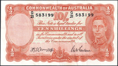 Ten Shilling Armitage McFarlane Australian Banknote, 'VF'
