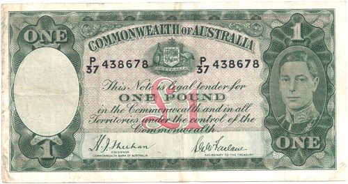 One pound Sheehan McFarlane Australian Banknote, 'good Fine' - Click Image to Close