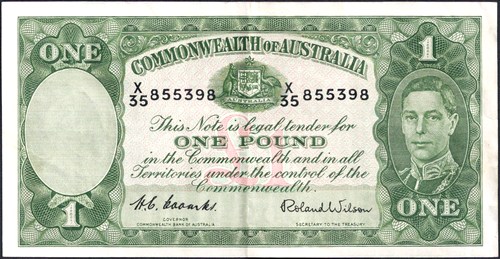 One pound Coombs Wilson (52) Australian Banknote, 'aVF' - Click Image to Close