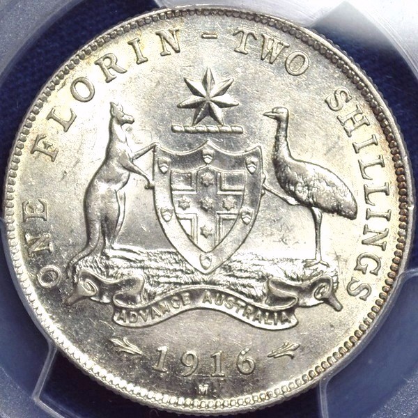 1916 Australian Florin, PCGS AU58 'about Uncirculated' - Click Image to Close