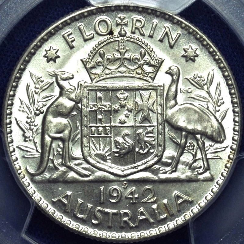 1942 s Australian Florin, PCGS MS63 'Uncirculated' - Click Image to Close