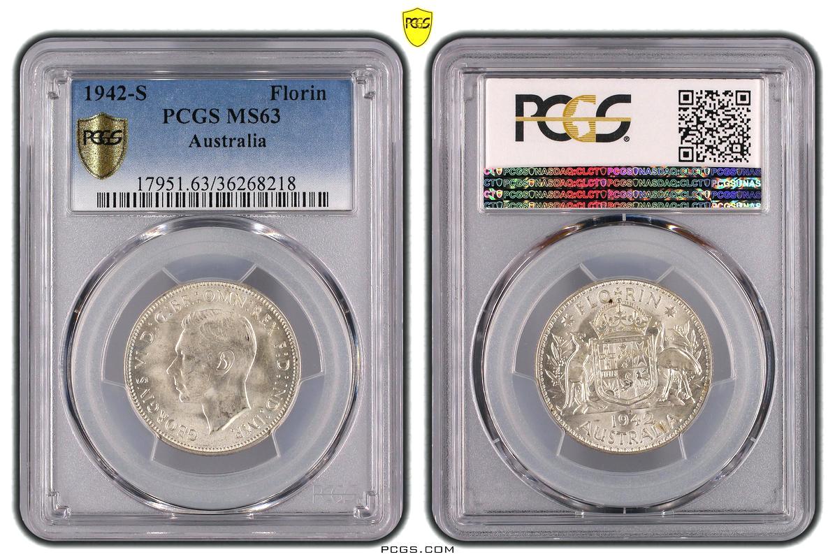 1942 s Australian Florin, PCGS MS63 'Uncirculated' - Click Image to Close