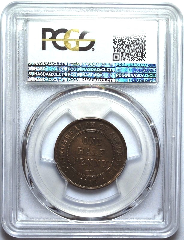 1913 Australian Halfpenny, PCGS MS63 'Uncirculated' - Click Image to Close
