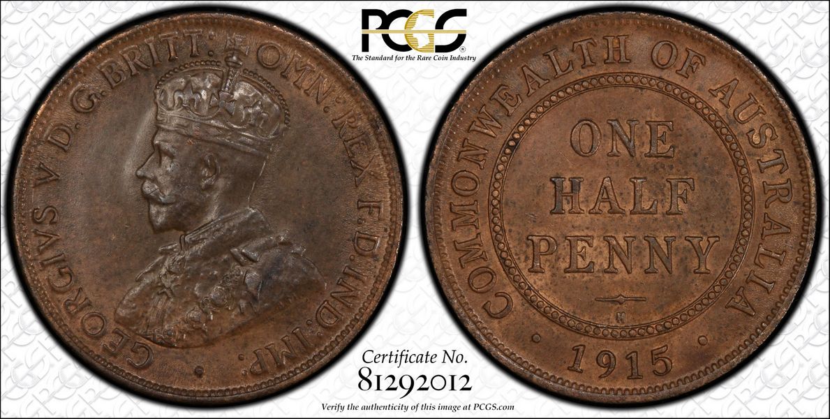 1915 Australian Halfpenny, PCGS MS62 'Uncirculated' - Click Image to Close