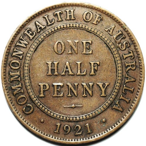 1921 Australian Halfpenny, 'average circulated' - Click Image to Close