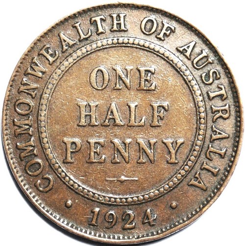 1924 Australian Halfpenny, 'about Very Fine' - Click Image to Close