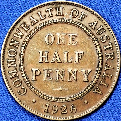 1926 Australian Halfpenny, 'Very Fine' - Click Image to Close