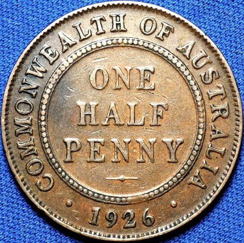 1926 Australian Halfpenny, 'Very Fine', dot error