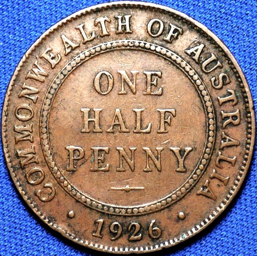 1926 Australian Halfpenny, 'about Very Fine', detractors - Click Image to Close