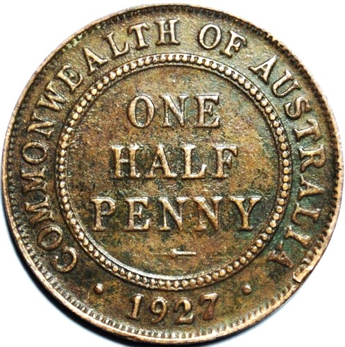 1927 Australian Halfpenny, 'about Extremely Fine', detractors