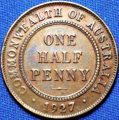 1927 Australian Halfpenny, 'Very Fine', detractors - Click Image to Close