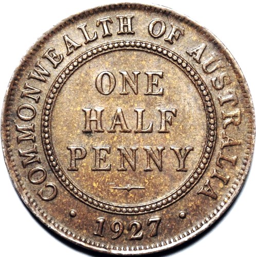 1927 Australian Halfpenny, 'about Uncirculated' - Click Image to Close