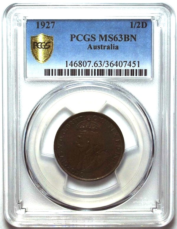 1927 Australian Halfpenny, PCGS MS63 'Uncirculated' - Click Image to Close