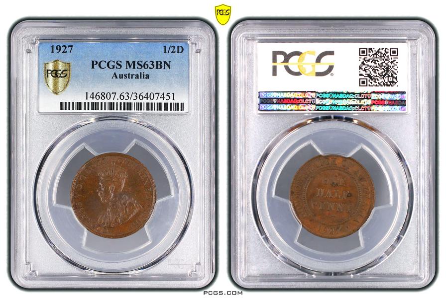 1927 Australian Halfpenny, PCGS MS63 'Uncirculated' - Click Image to Close