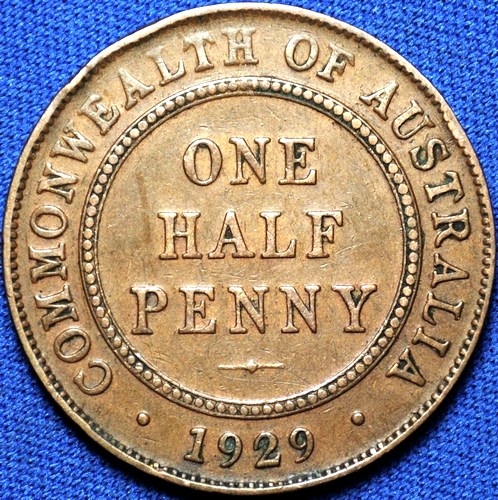 1929 Australian Halfpenny, 'Very Fine', detractors - Click Image to Close