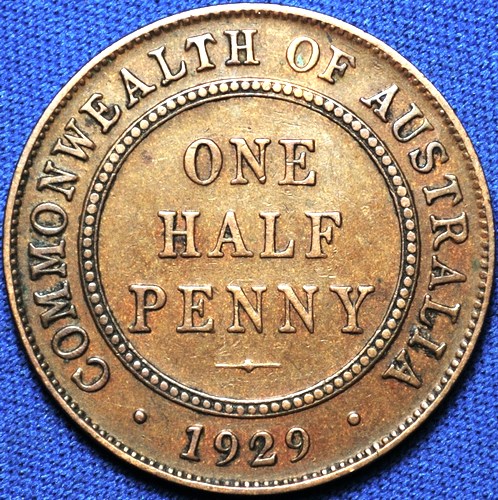 1929 Australian Halfpenny, 'Very Fine' - Click Image to Close
