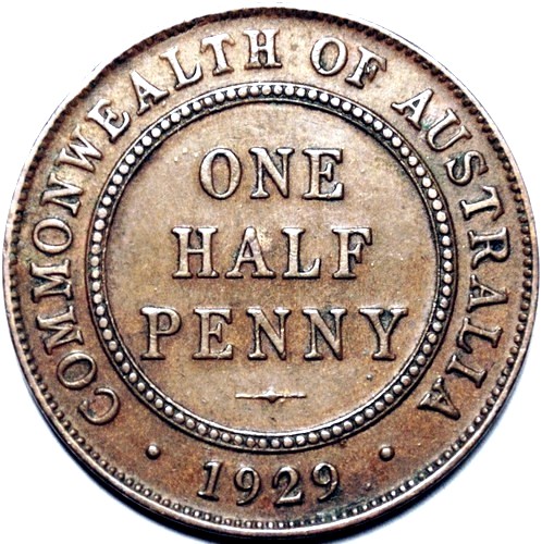 1929 Australian Halfpenny, 'Extremely Fine' - Click Image to Close