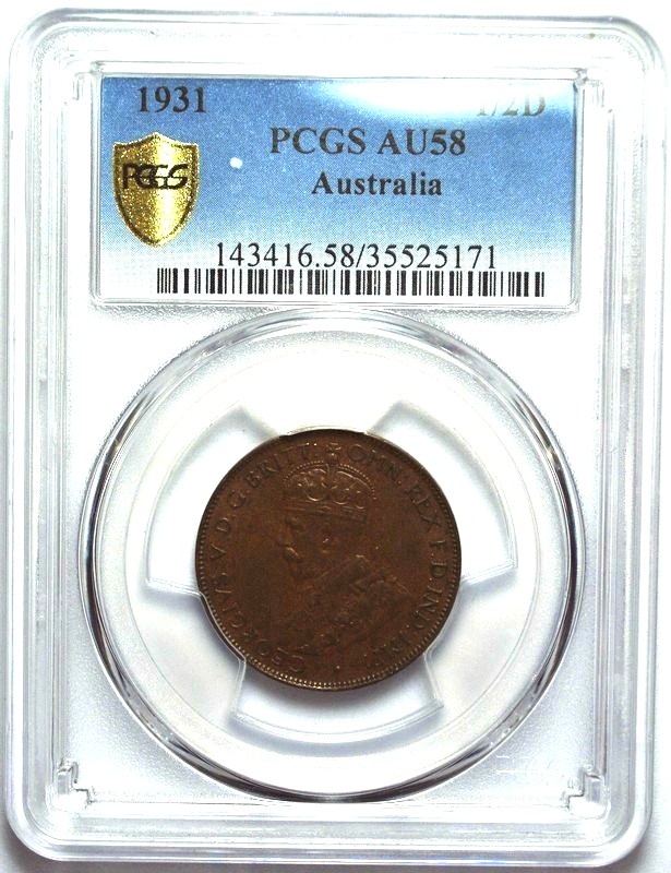 1931 Australian Halfpenny, PCGS AU58 'about Uncirculated' - Click Image to Close
