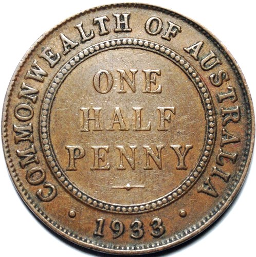 1933 Australian Halfpenny, 'average circulated' - Click Image to Close