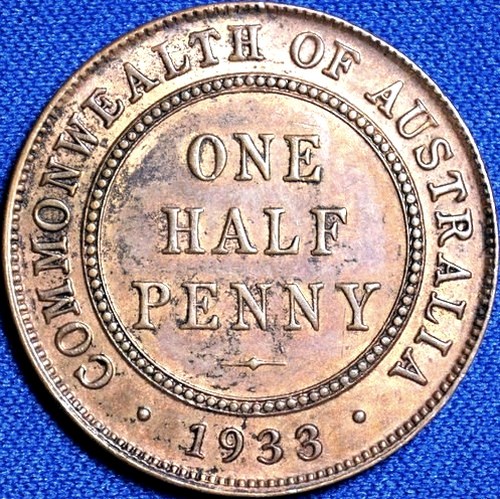 1933 Australian Halfpenny, 'about Uncirculated' - Click Image to Close