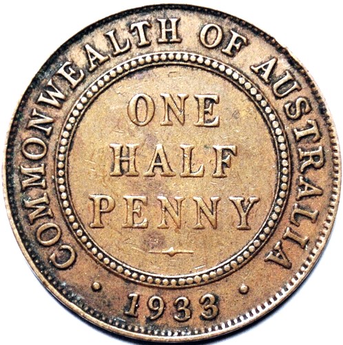 1933 Australian Halfpenny, 'good Very Fine' - Click Image to Close
