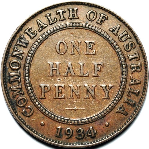 1934 Australian Halfpenny, 'average circulated' - Click Image to Close