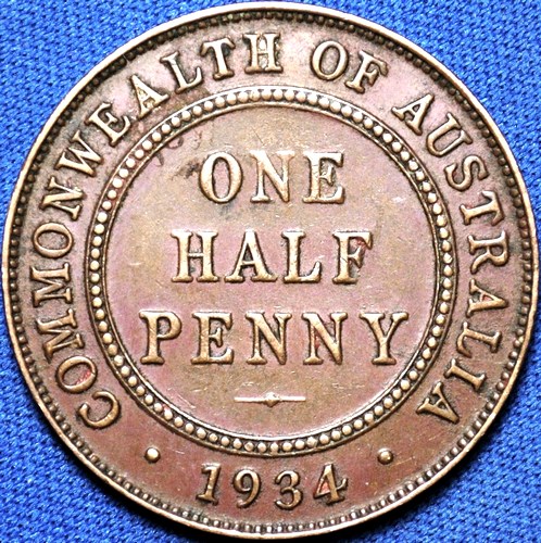 1934 Australian Halfpenny, 'good Very Fine' - Click Image to Close