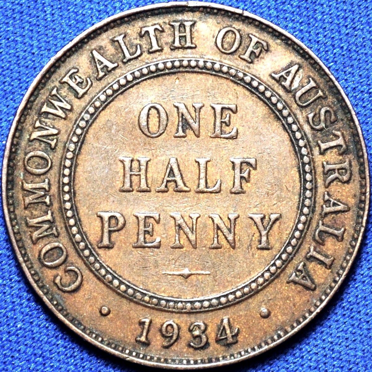 1934 Australian Halfpenny, 'Very Fine' - Click Image to Close