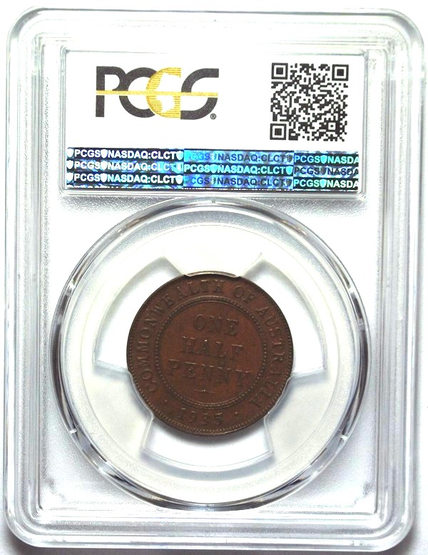 1935 Australian Halfpenny, PCGS AU58 'about Uncirculated' - Click Image to Close
