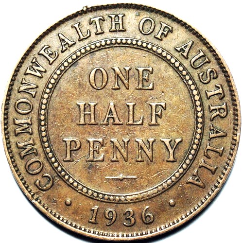 1936 Australian Halfpenny, 'average circulated' - Click Image to Close