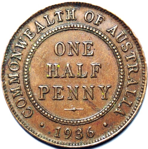 1936 Australian Halfpenny, 'Extremely Fine', detractors - Click Image to Close