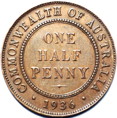 1936 Australian Halfpenny, 'good Very Fine' - Click Image to Close
