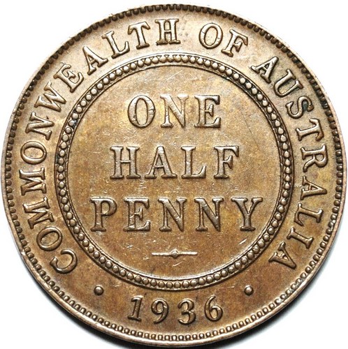 1936 Australian Halfpenny, 'Extremely Fine' - Click Image to Close