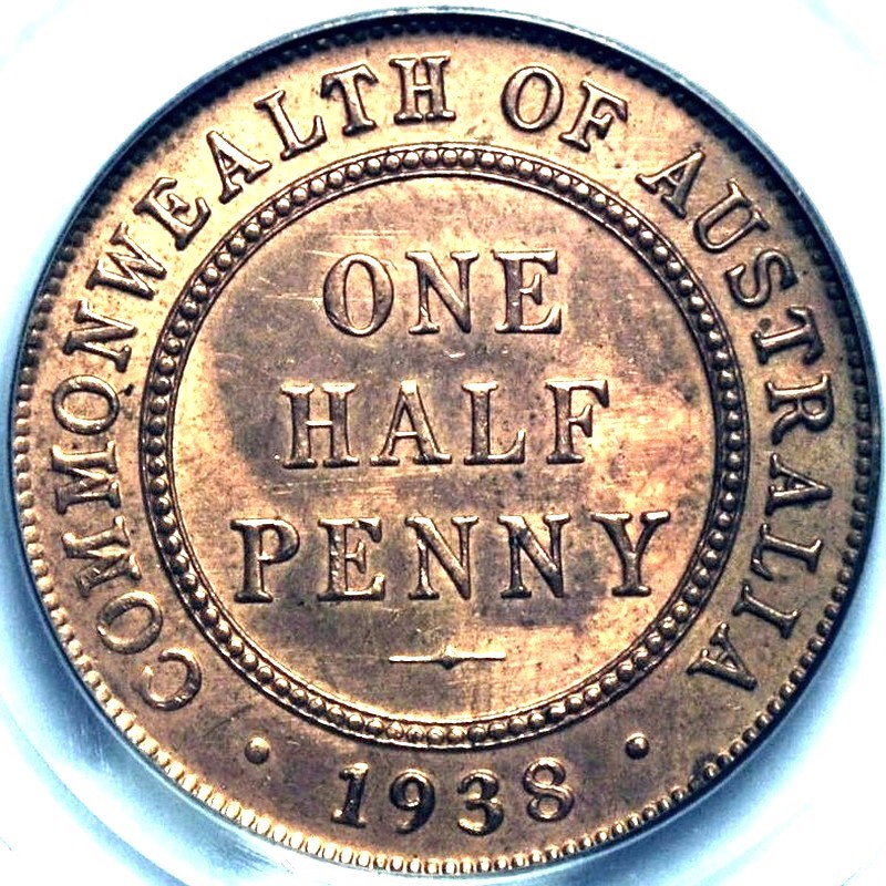 1938 Australian Halfpenny, PCGS MS63RB 'Uncirculated' - Click Image to Close