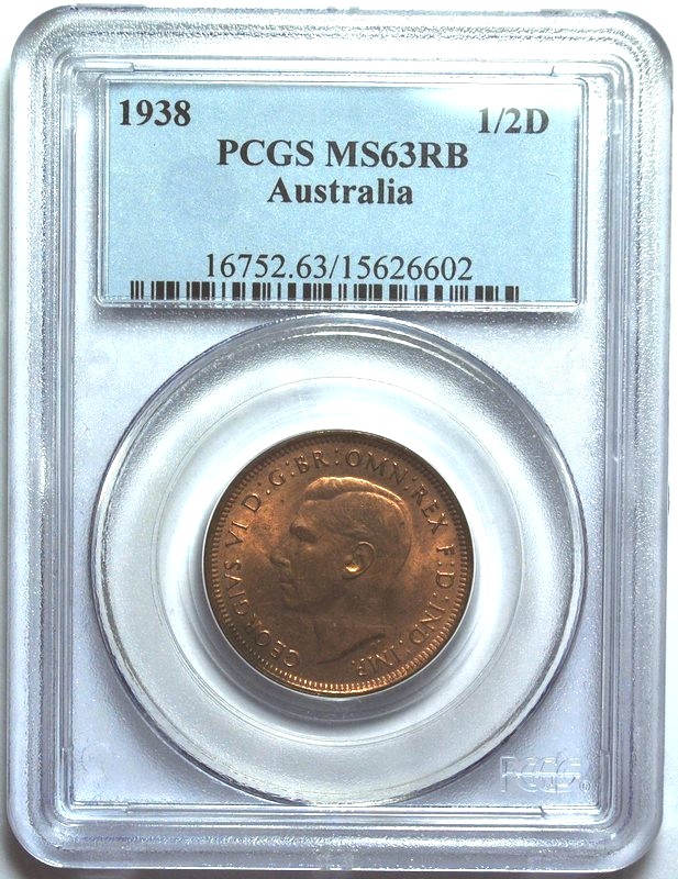 1938 Australian Halfpenny, PCGS MS63RB 'Uncirculated' - Click Image to Close