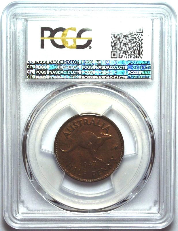 1947 Australian Halfpenny, PCGS MS62 'Uncirculated' - Click Image to Close