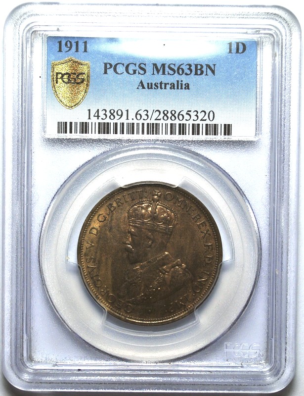 1911 Australian Penny, PCGS MS63BN 'Uncirculated'
