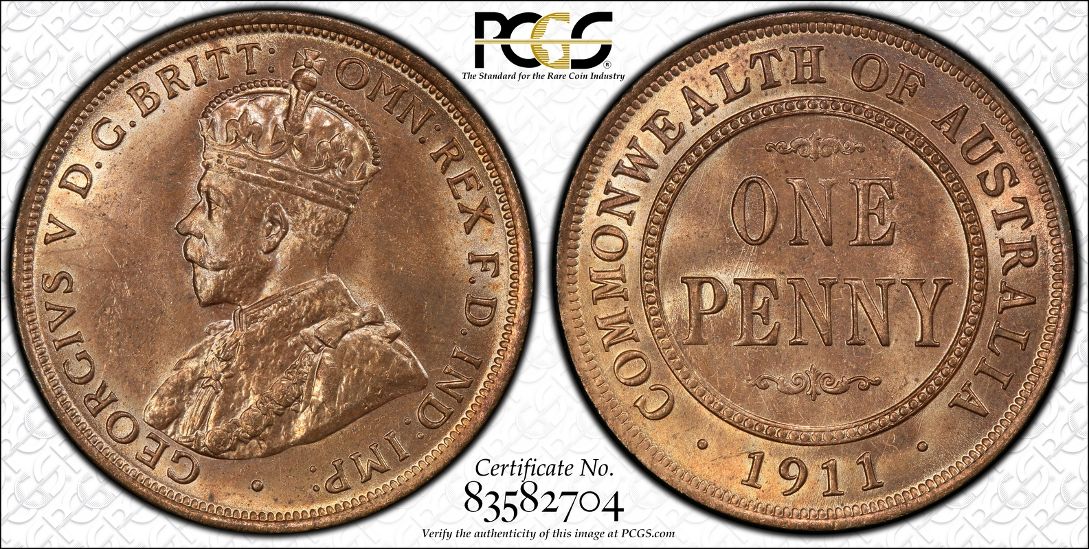 1911 Australian Penny, PCGS MS63RB 'Uncirculated' - Click Image to Close