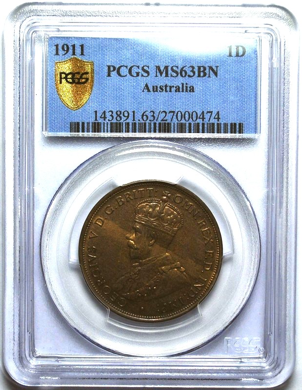 1911 Australian Penny, PCGS MS63BN 'Uncirculated'