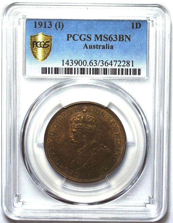 1913 Australian Penny, PCGS MS63BN 'Uncirculated'