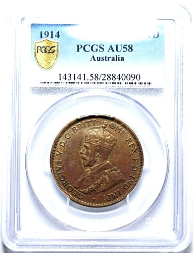 1914 Australian Penny, PCGS AU58 'about Uncirculated'