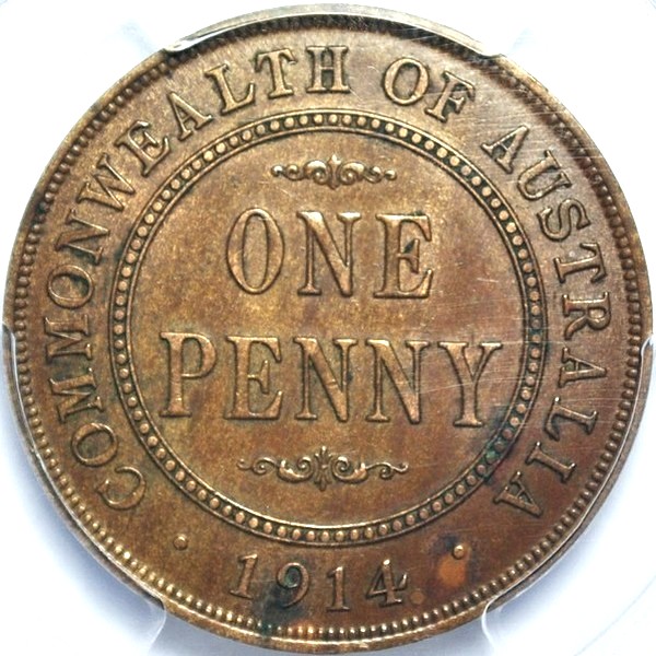 1914 Australian Penny, PCGS AU58 'about Uncirculated' - Click Image to Close