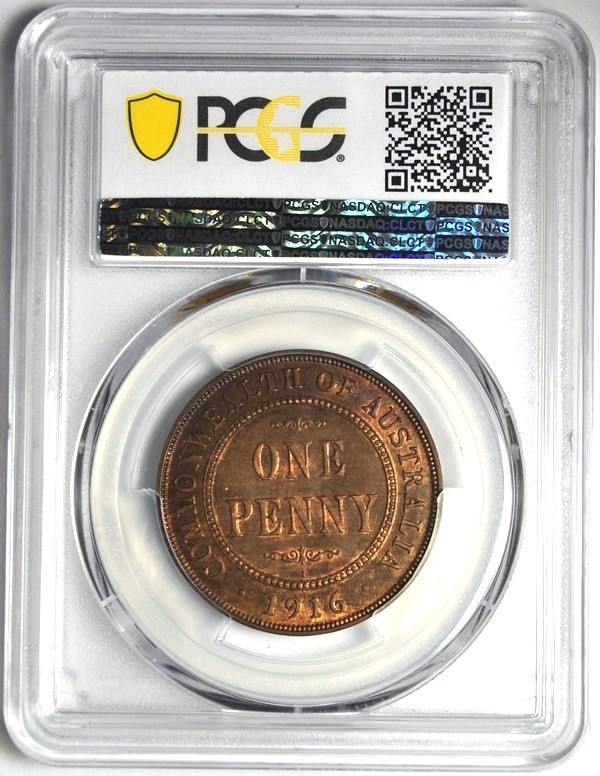 1916 Australian Penny, PCGS MS63BN 'Uncirculated'