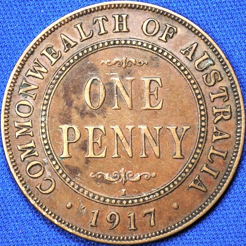 1917 Australian Penny, 'good Very Fine', mark - Click Image to Close