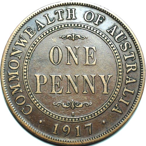 1917 Australian Penny, 'good Fine' - Click Image to Close